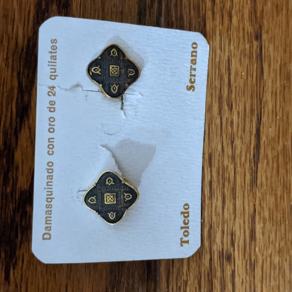 Vintage Toledo Spain Gold Damascene Clip-On Earrings - Picture 1 of 4